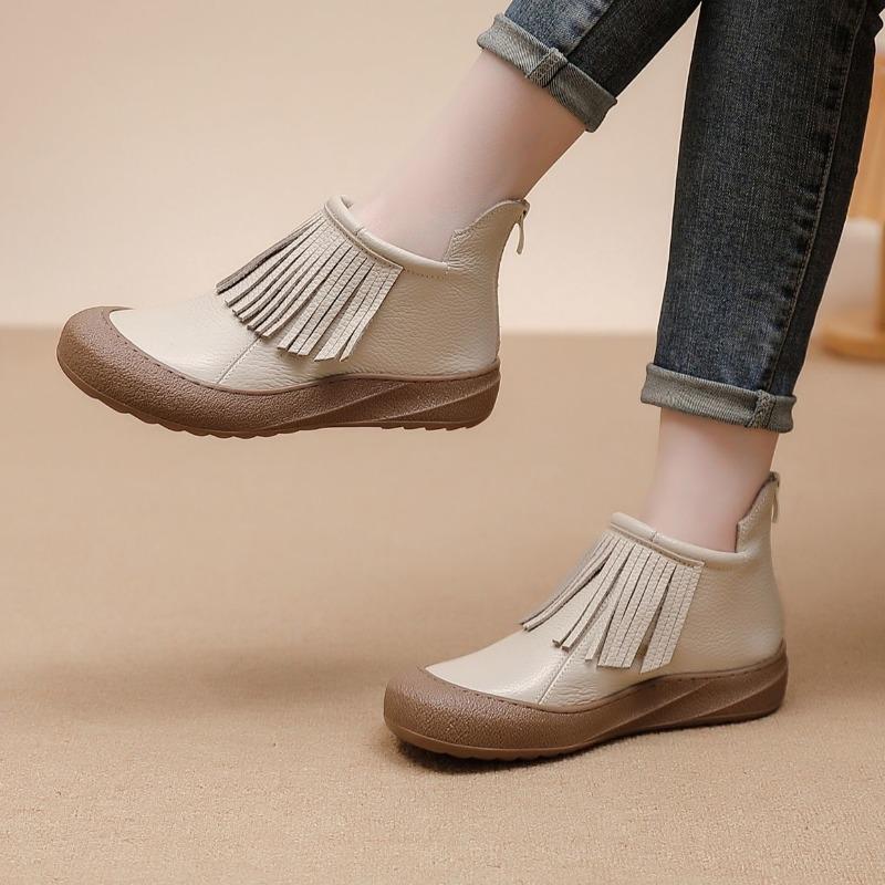 Spring Autumn Genuine Leather Shoes Women Ankle Boots Tassel Design Soft Brand Ladies Fashion Boots Plus Size 41