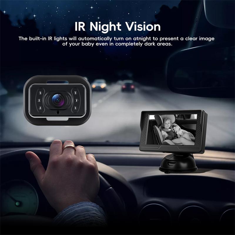 Car Rear Baby Monitor 4.3'' Car Monitor With Camera Night Vision Wide-Angle Real-Time Baby Monitoring Stable Mounting