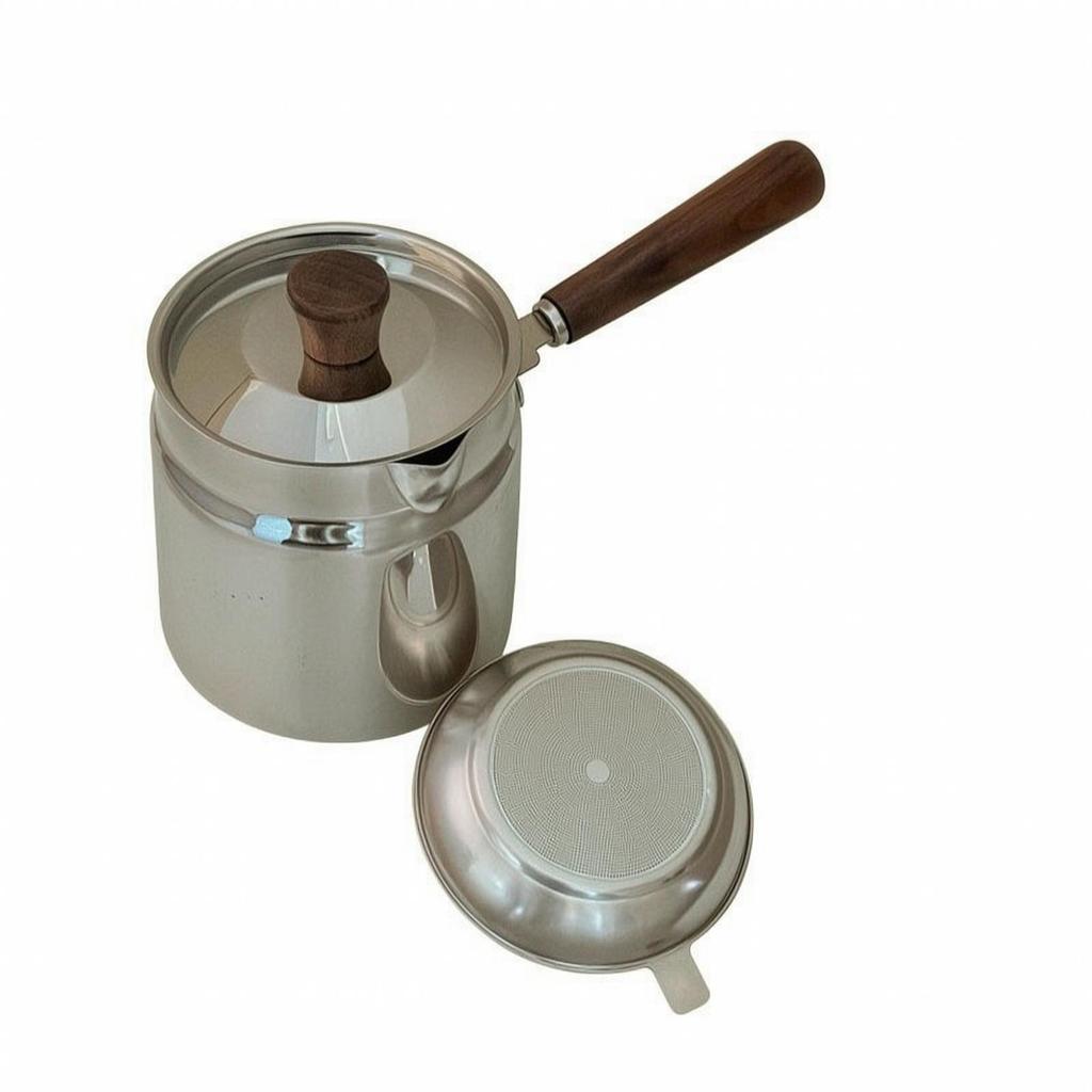Stainless Steel Frying Pot Uncoated with Wooden-Look Handle Stovetop