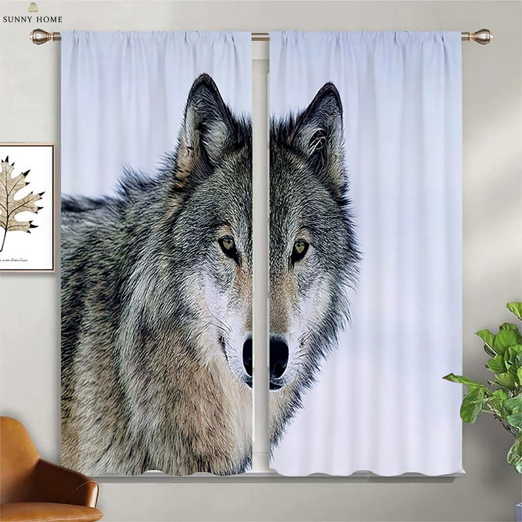 Blackout Heat Insulation Curtains Dream Starry Sky Wolf Print Curtains Children's Room Living Room Outdoor Decorative Curtains