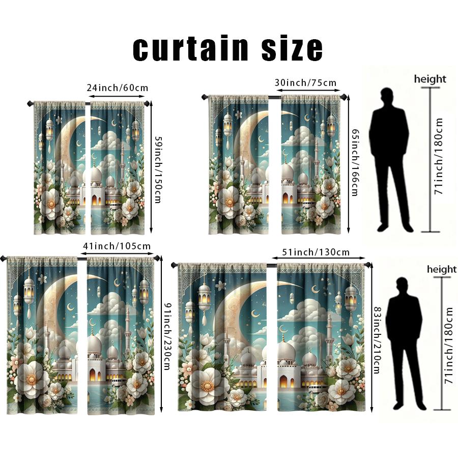 2 Stück Elegante Islamische Moschee & Laternen Vorhänge, Ideal für Ramadan/Eid Fensterdeko, Tunnelzugvorhänge