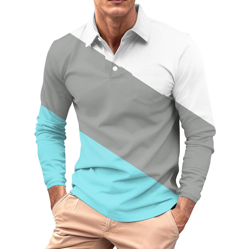 Men's Long-sleeved Collared Button-down Pocket Casual Top