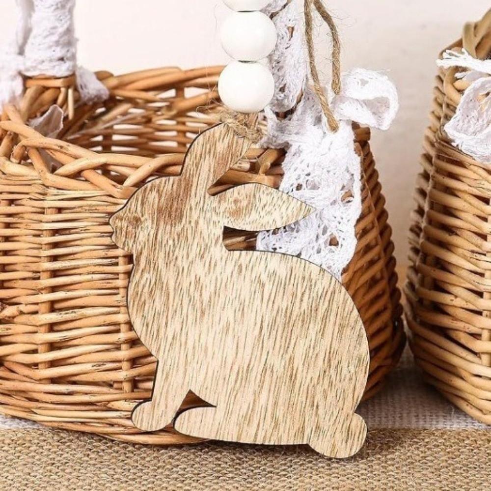 5 Pieces Handmade Easter Rabbit Tree Ornament DIY Crafts Artificial Wooden Bunny Pendant Wood Slices Easter Decoration Kids Gift