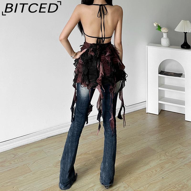 BITCED Summer Women's Solid-Color Slim-Fit High-Waisted Fashion Strapless Sexy Backless Dress