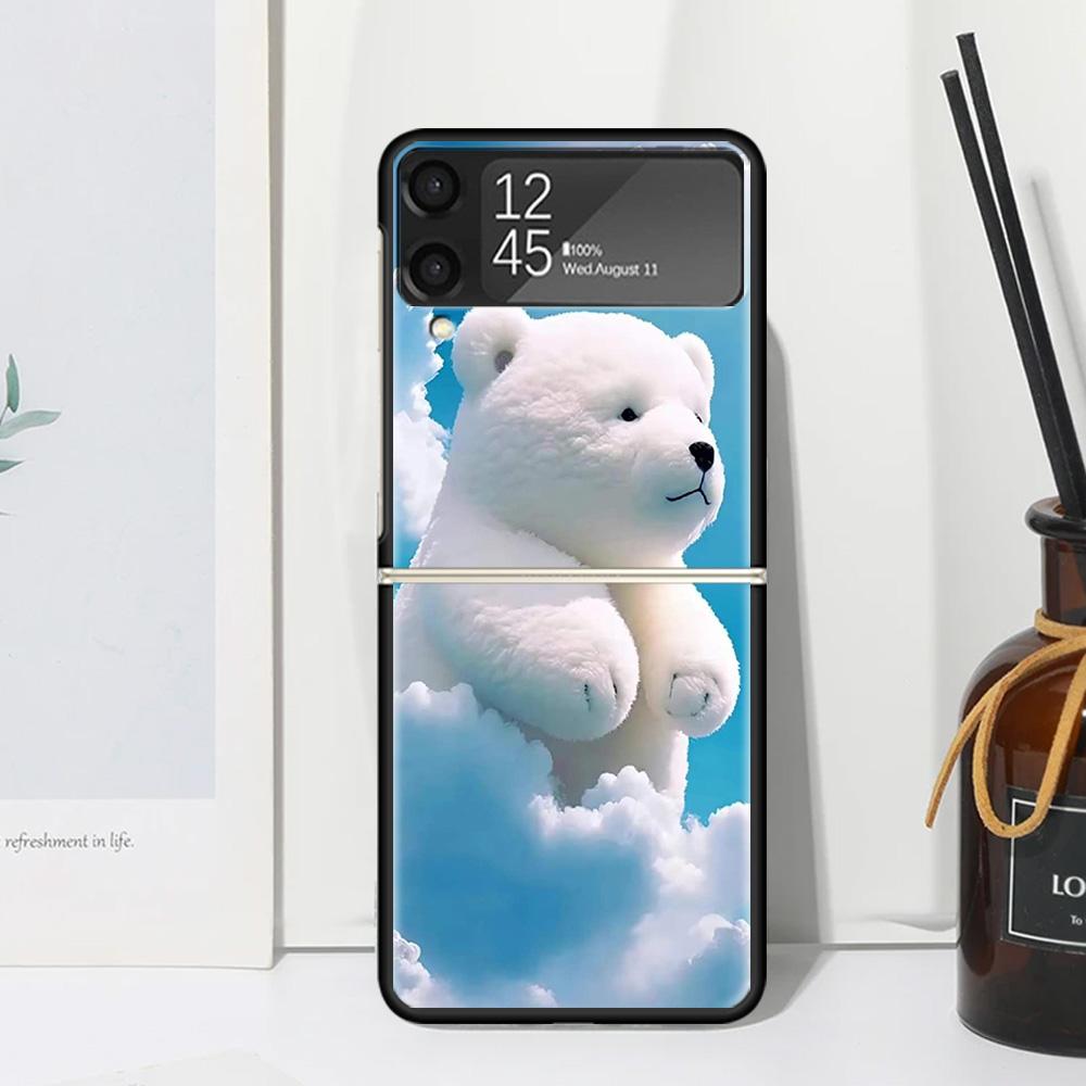 Sunny Clouds Teddy Bear Phone Case Cover for Samsung Galaxy Z Flip 7 6 5 4 3 5G Flip3 Flip4 Flip5 ZFlip6 ZFlip7 Black Fundas Cle