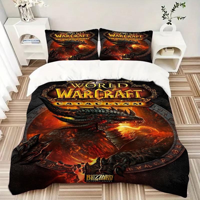3Pcs World Warcraft Cataclysm Expansion Bedding Set Quilt Cover Pillowcase Home Christmas Xmas Halloween Gift 1 Duvet Cover 2 Pillowcase M924617