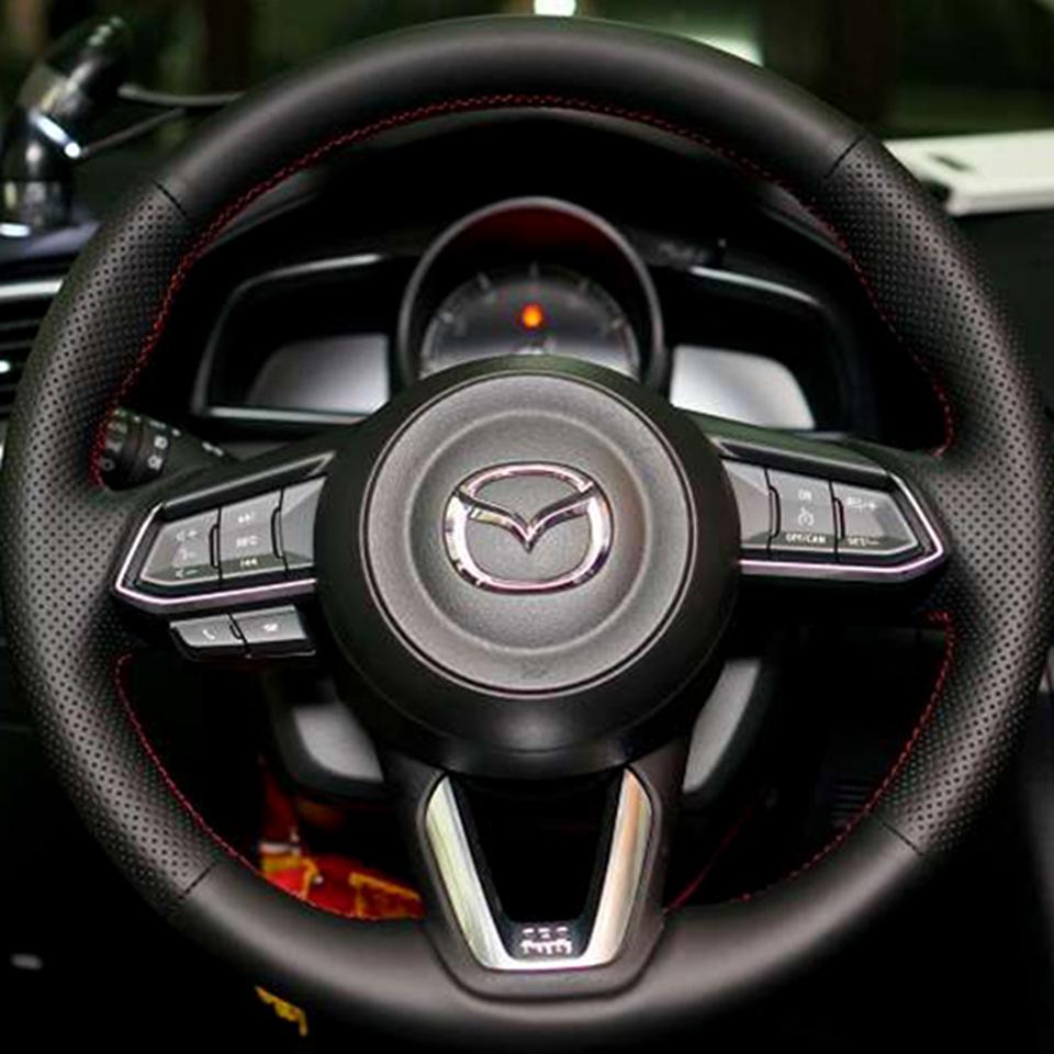 Schwarze Mikrofaserleder Handgenähte Auto-Lenkradabdeckung für Mazda 3/6 Axela 2017-2018 Atenza CX-3 CX-5CX-9 Autozubehör