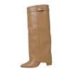 Bottes à talon bloc pointues pour femmes grande taille avec boucle métallique – Mi-longues, Mollets larges