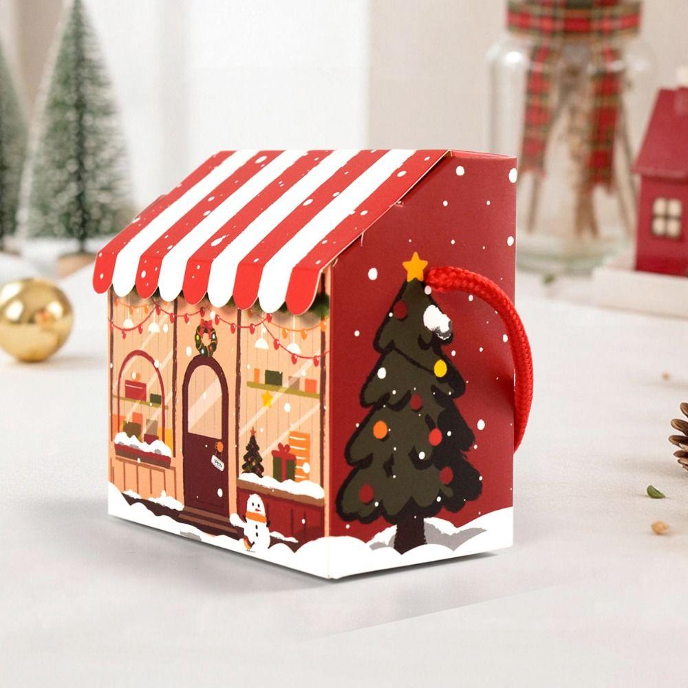 10PCS House Shape Christmas Package Box Cartoon Wrapping Box Candy Packaging Boxes  Christmas Party