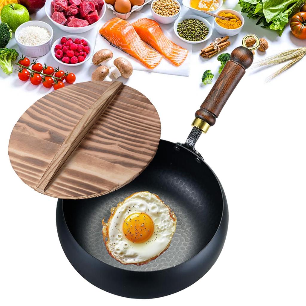 Ubelagt jernkjele, 9,45 tommer Håndsmedd Non-stick jernkjele, Ubelagt, For kokekar Gasswok Rund bunn med lokk