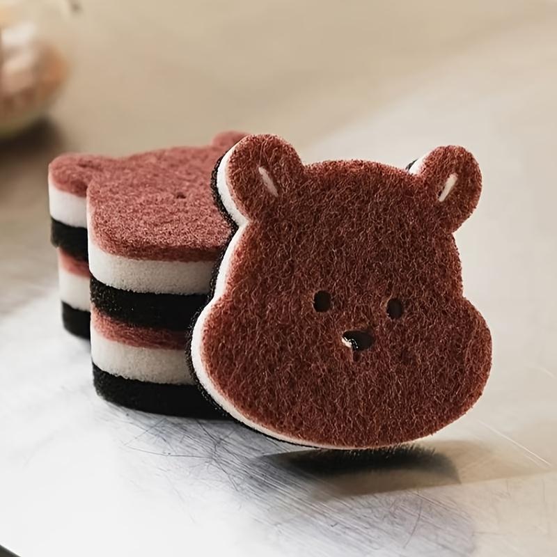 

5pcs Bear Cartoon Sponges with a Suction Cup Storage Rack Is Suitable for Home Cleaning, Dishwashing Sponges,Kitchen Sponges