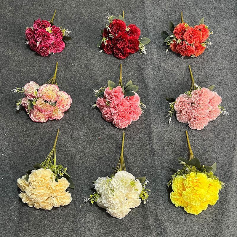 Artificial 7-Heads Carnation Bouquet 1Pcs Waterproof Fake Floral for Holiday Celebration Home Party Decoration