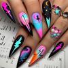 Starry Sky Hand-Painted Galaxy Punk Nail Tips Set - 24 Pieces