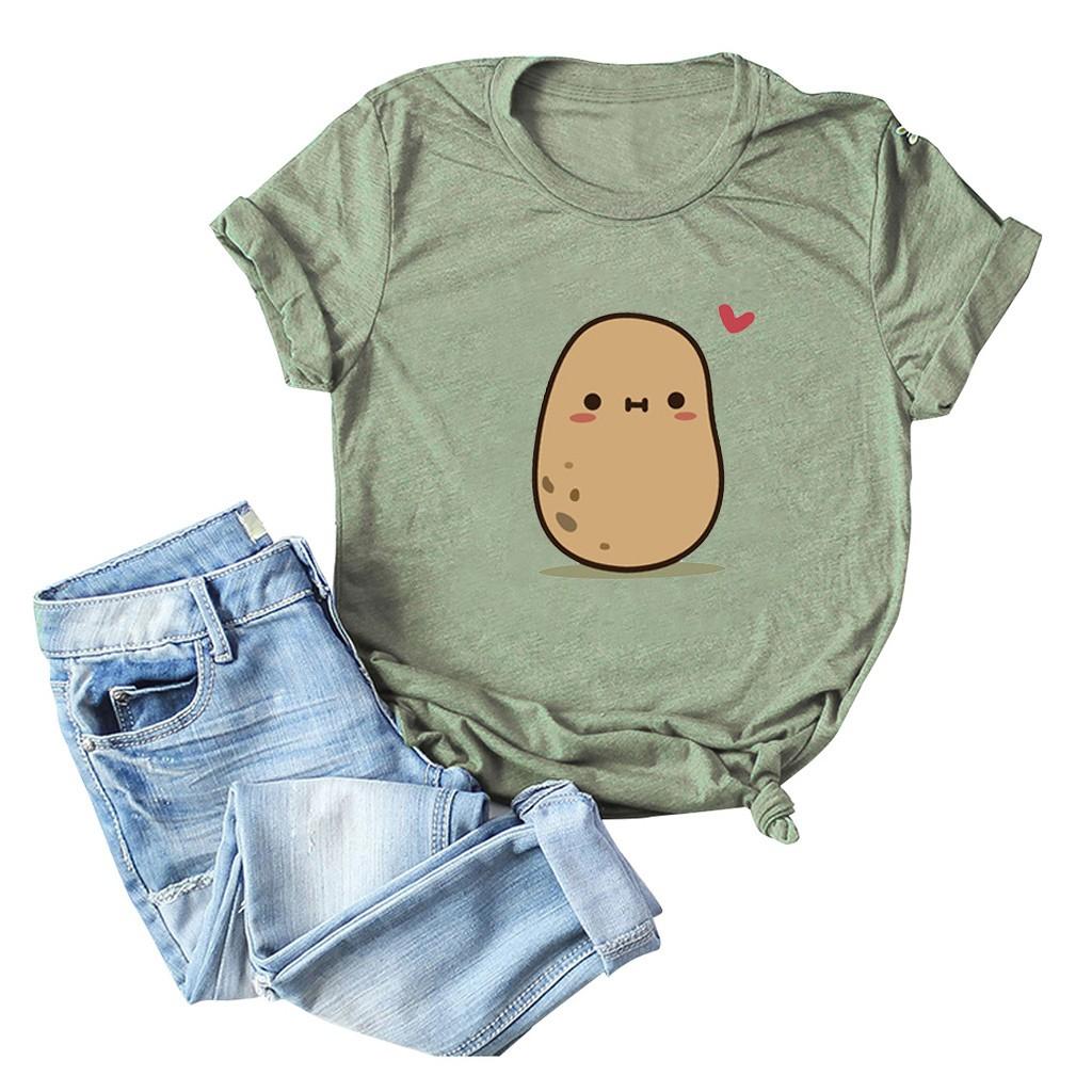 Fashion Womens Short Sleeve Potato Sack Plus Size Cotton Casual Top