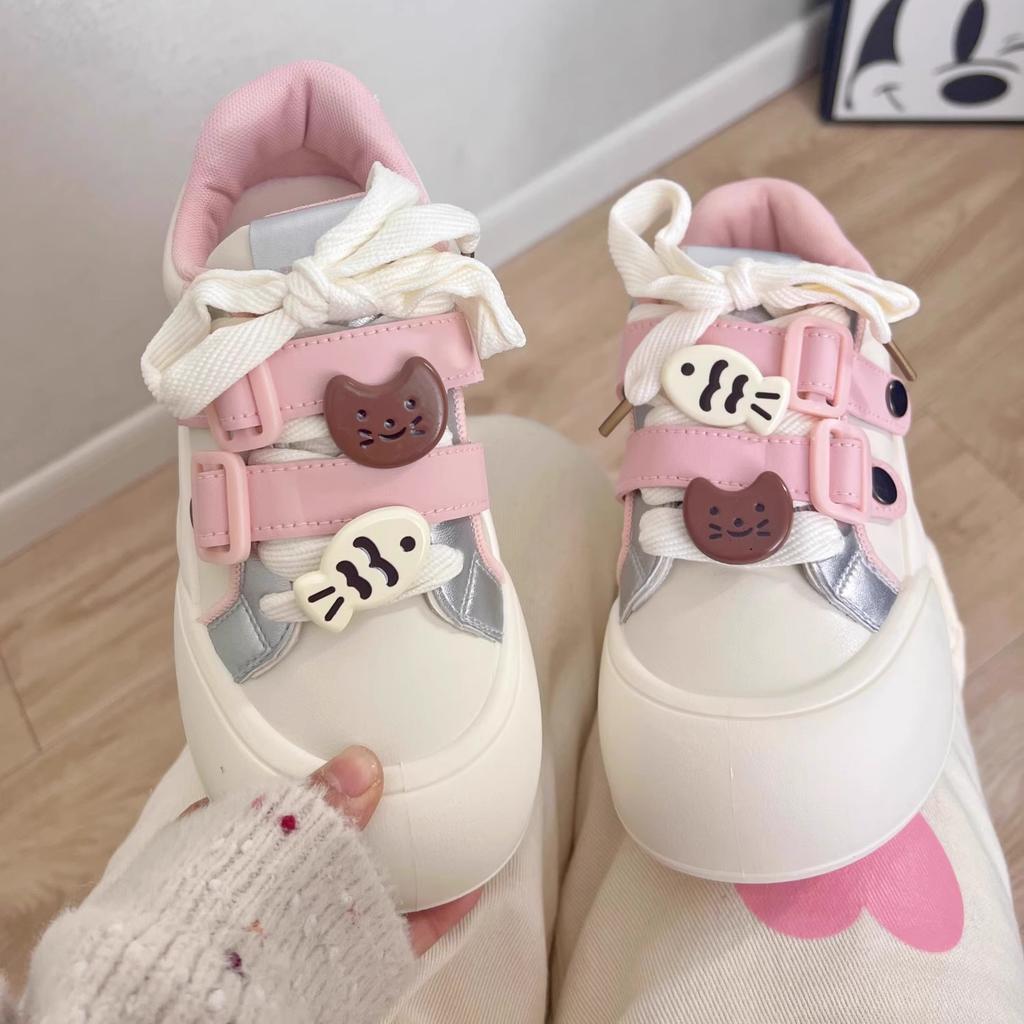 Cute Big Head Pink Bread Shoes Milk Fufu Platform Puff Shoes New Board Shoes Versatile Student White Shoes
