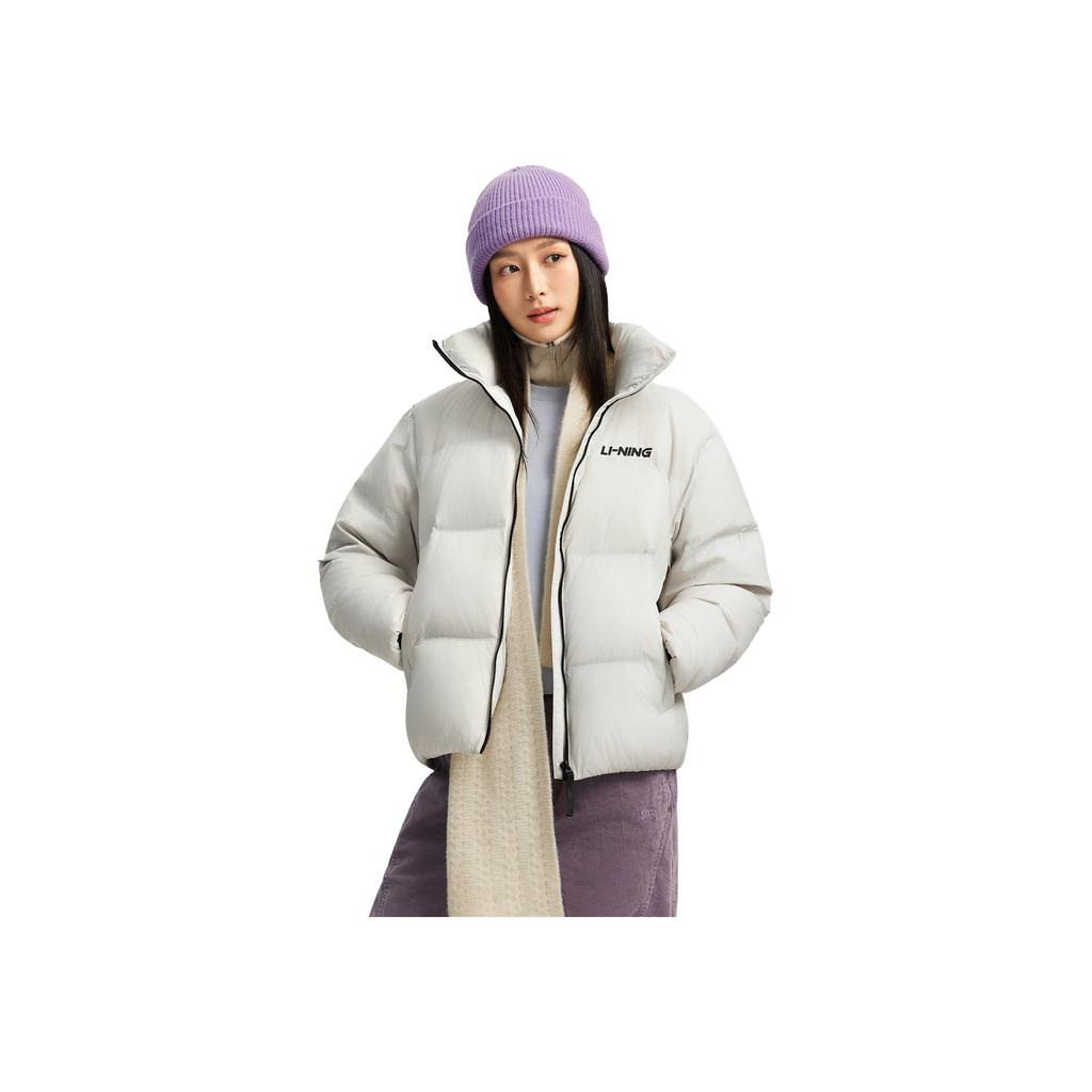 Li-Ning Sports Lifestyle Series Letter Zipper Stand Collar Versatile Casual Sports Down Jacket Unisex Outerwear AYMV427-1