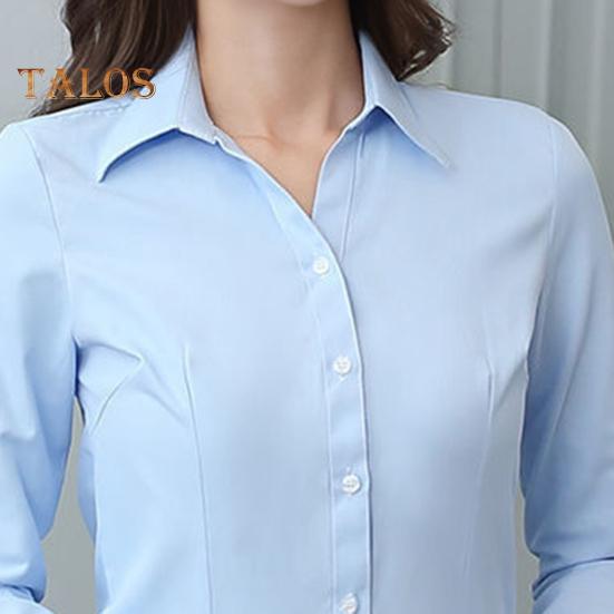 Women Shirt Lapel Long Sleeve Single Breasted Shirt Tops Solid Color Slim Fit Office Lady Shirt Work Wear