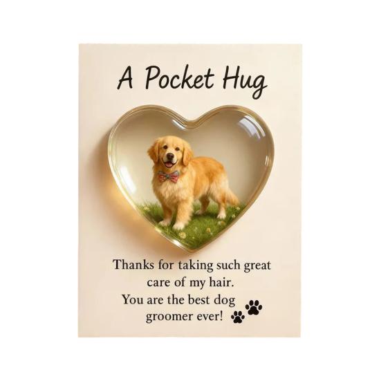 Kieszonkowy przytulasek dla psiego groomera z kartką z życzeniami Akrylowy w kształcie serca Żeton kieszonkowy do przytulania dla groomerów zwierząt Domowy upominek podziękowanie dla groomera Pamiątka na pamiątkę