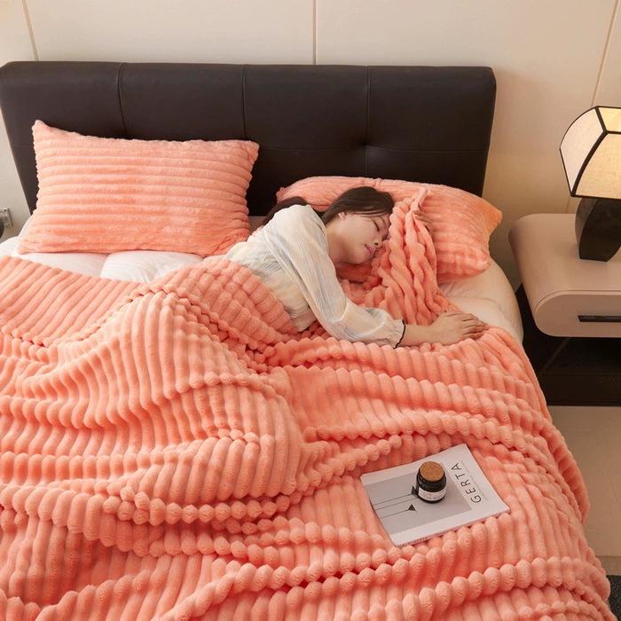 Rabbit Fur Plush Flannel Blanket - Coral Fleece Nap & Air Conditioning Cover, Thickened Small Summer Blanket