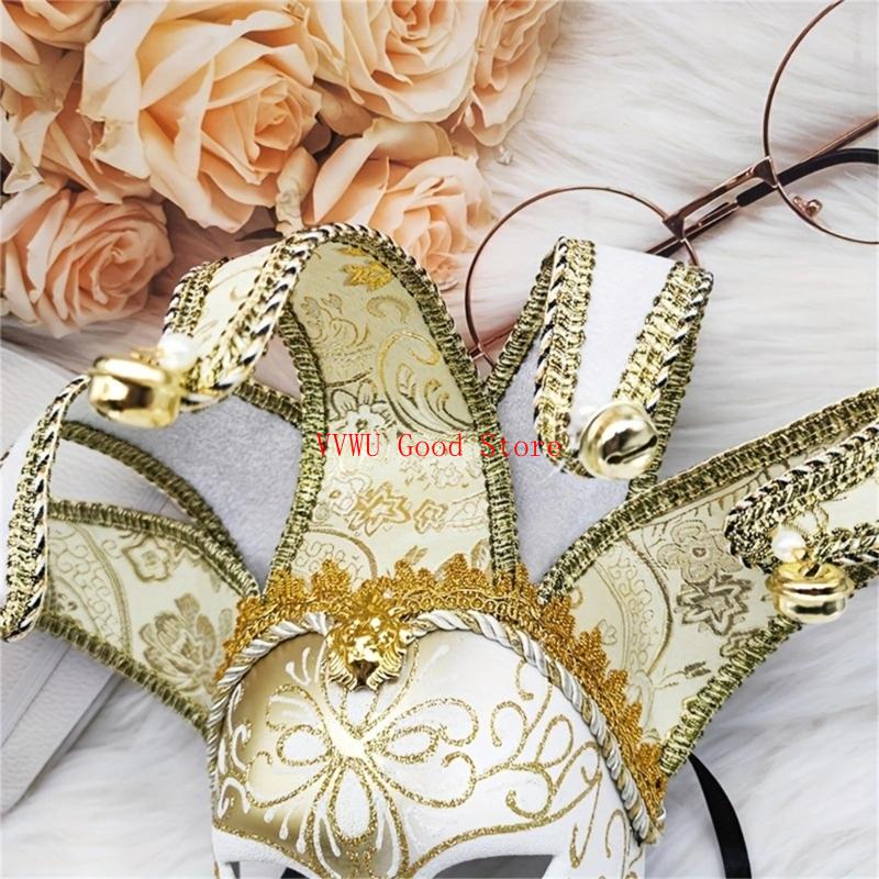 Masked Ball Full Face Mask With Bells Vintage Mask for Men Women Halloween Cosplay Masked Ball Proms Parties
