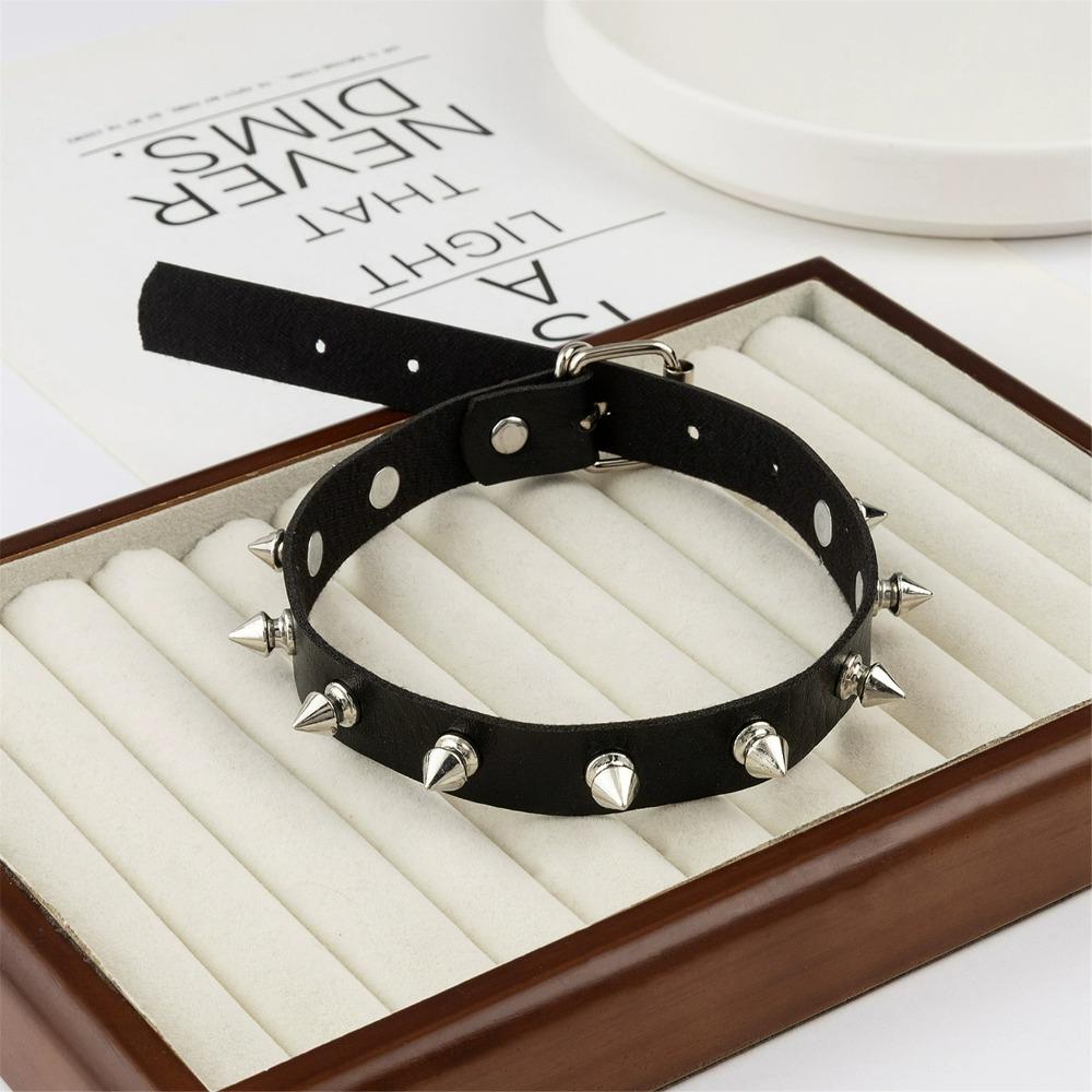 Pink Red White Black PU Leather Choker Necklace for Women Men Cool Punk Gothic Biker Collar Studded Rock Necklace Rave Jewelry