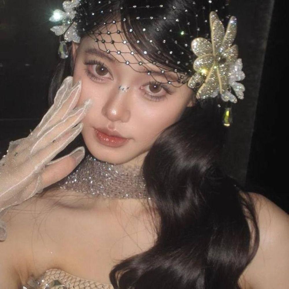 

Flower Bridal Veils Black Wedding Headwear Stylish Bride Head Net Bride Accessories чорний