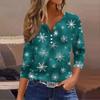 Women's Fashion Casual Christmas Tree Print V-Neck Decorative Button Three-Quarter Sleeve T-Shirt Top