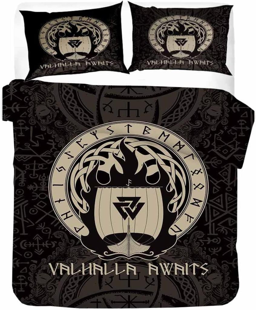 Viking Mythology Pattern Quilt Cover, Microfiber Bedding Sets 2 pcs with Zipper Closure and Pillowcase 75x50cm for Kids Adults