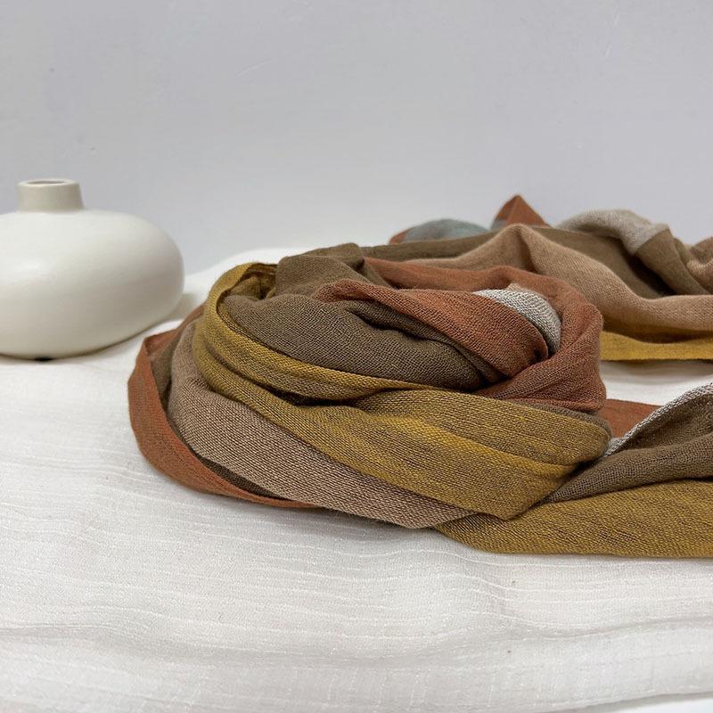 Thin Cotton And Linen Striped Scarf Literary And Versatile Soft Neck Protection Silk Scarf Women'S Travel Shawl