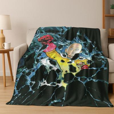 Manta de Franela de Dibujos Animados Saitama One Punch Man, Manta Suave y Acogedora para Hogar, Dormitorio, Cama, Sofá, Picnic, Cubierta para Niños