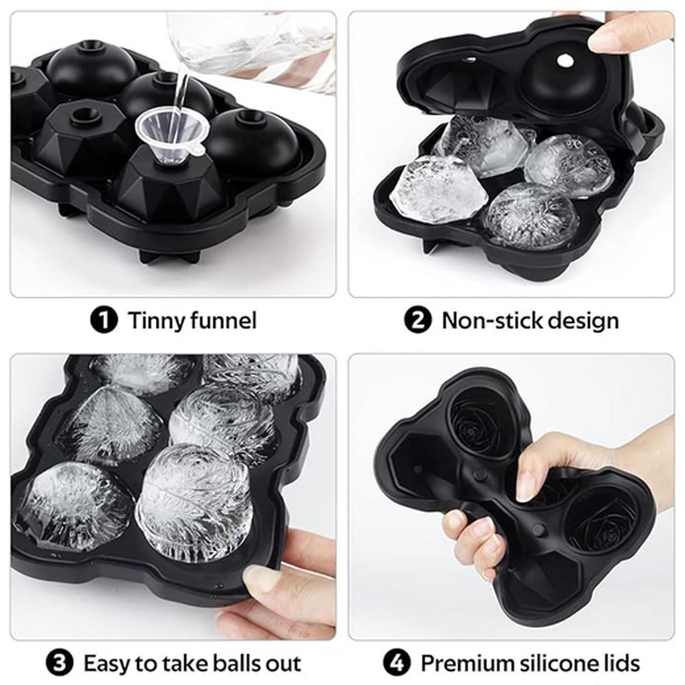 3D Rose Ice Cube Tray Silicone Ice Molds Diamond Silicon Mould 6 Grid Reusable for Cocktails Whiskey Party Supplies Ice Maker