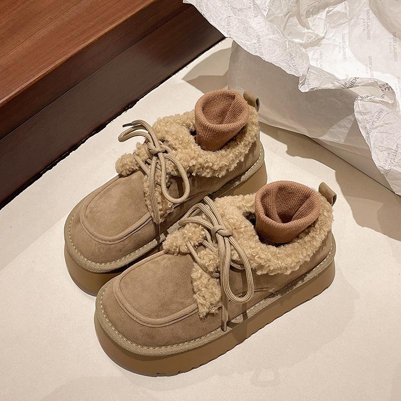 

Модные бархатные теплые зимние ботинки 2025 зима новые французские ретро универсальные женские темпераментные на платформе повседневные хлопковые туфли 40