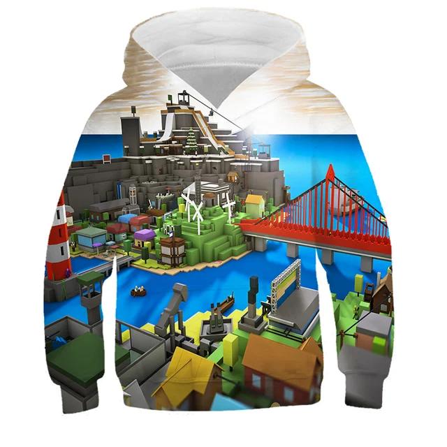 Wiosenne Dziecięce Dziewczęce Bluzki Ubrania Dziecięce 4-14 Lat MINISO Chłopięca Zabawna Gra Robloxing Bluza z Kapturem z Nadrukiem 3D Kreskówkowa z Długim Rękawem Dziecięca Bluza