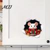 Waterproof PVC Glass Clings 3D Hole Illusion Christmas Mouse Wall Sticker, Peel And Stick Home Decor for Season Decal Window Glass, Festive