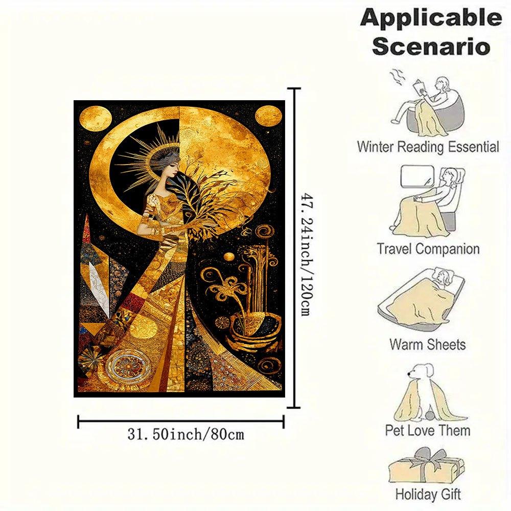 Golden Goddess Wall Art: Celestial Elegance DecorBlanket Flannel Throw Blanket for Sofa, Bed, Travel, Camping, Office, Couch, Chair, And Bed
