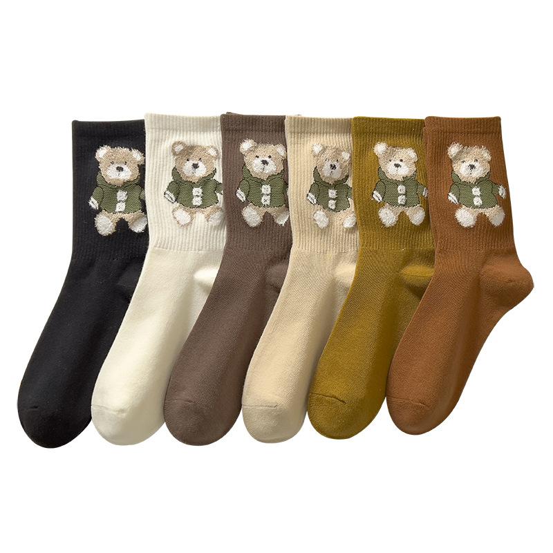 Long-stocking Girls, Cute Cartoon Bear Girls In Autumn and Winter, Mid-calf Girls, Girls' Academy, Tall Cotton Stockings