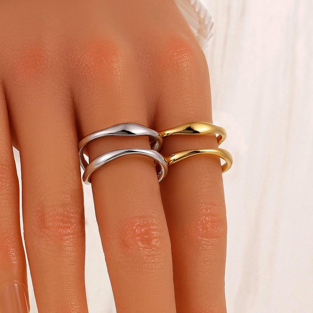 Women's Elegant Double Row Stainless Steel Geometric Open Ring