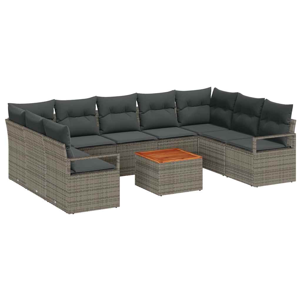 10 Piece Grey Garden Sofa Set with Cushions