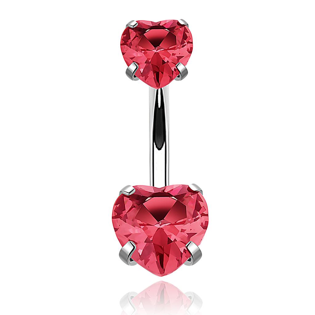 Stainless Steel Loving Heart Zircon Navel Stud Heart-Shaped Diamond Belly Ring Piercing Jewelry