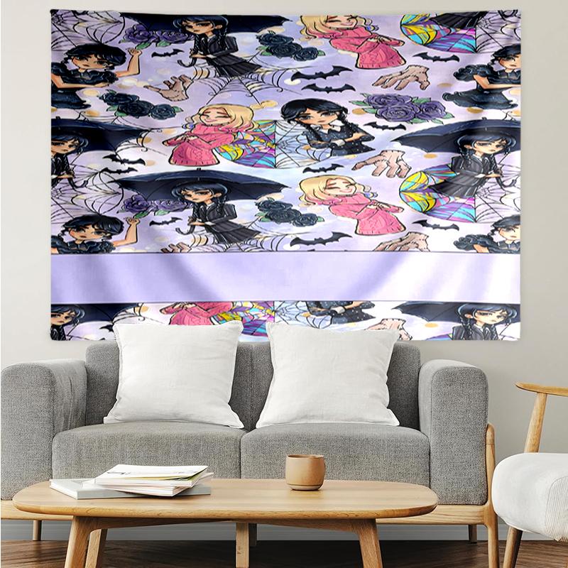 Wednesday Print Tapestry, Backdrop, Easy Setup, Ideal for Bedroom, Office & Living Room, with Aesthetic Wall Hanging Decor.