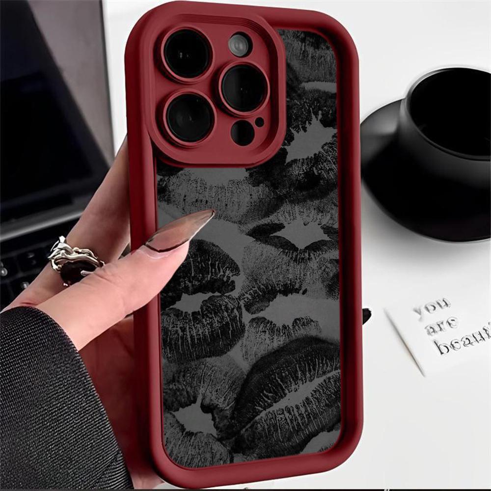LZ22 Lips Kiss Digital Design Silicone Phone Case for iPhone 11 13 14 15 16 Pro Max 7 8 16 Plus 12 Mini XS Max XR Shockproof Back Cover