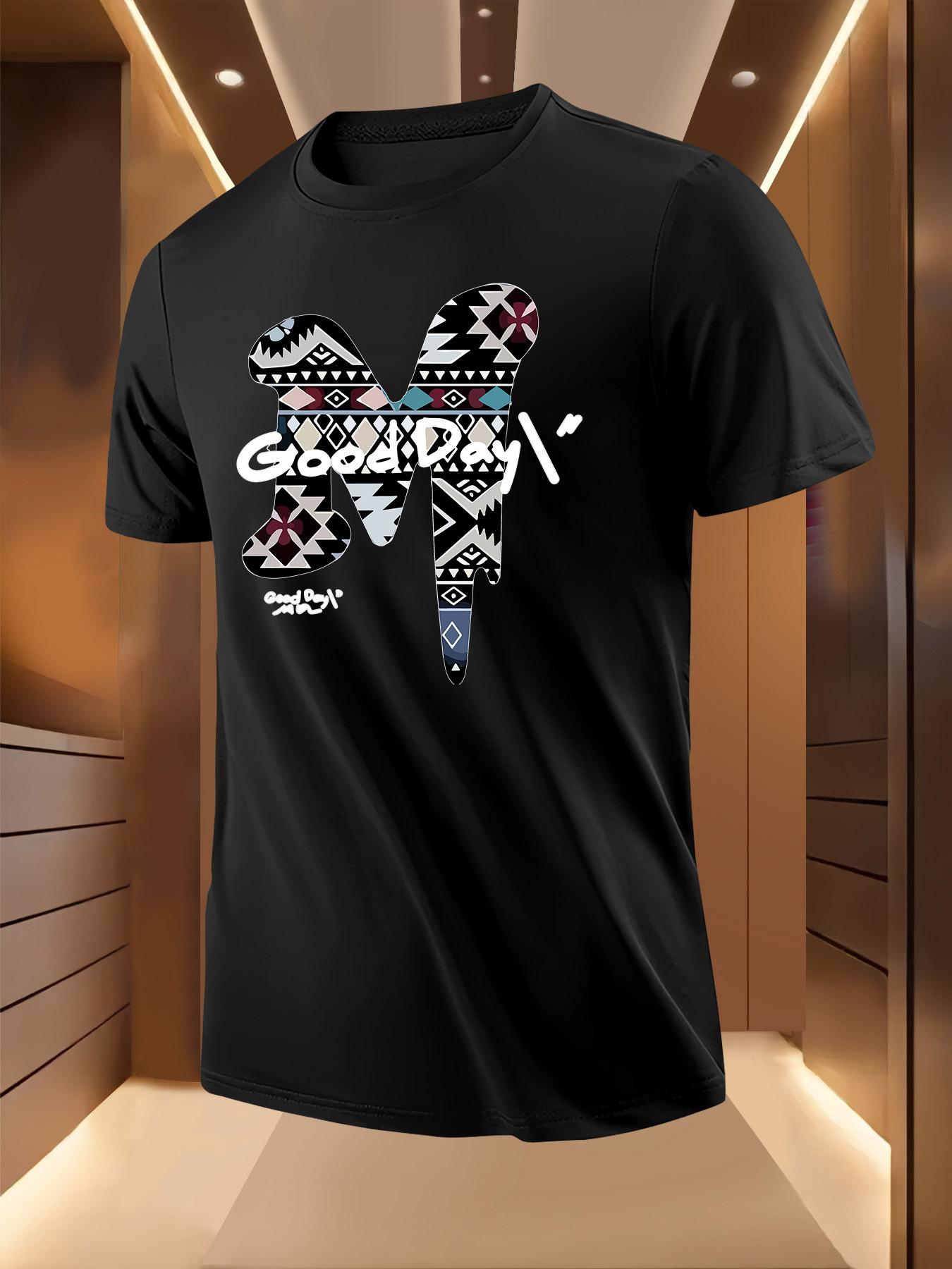Summer Tshirt with Bold Good Print Geometric Design - B... M
