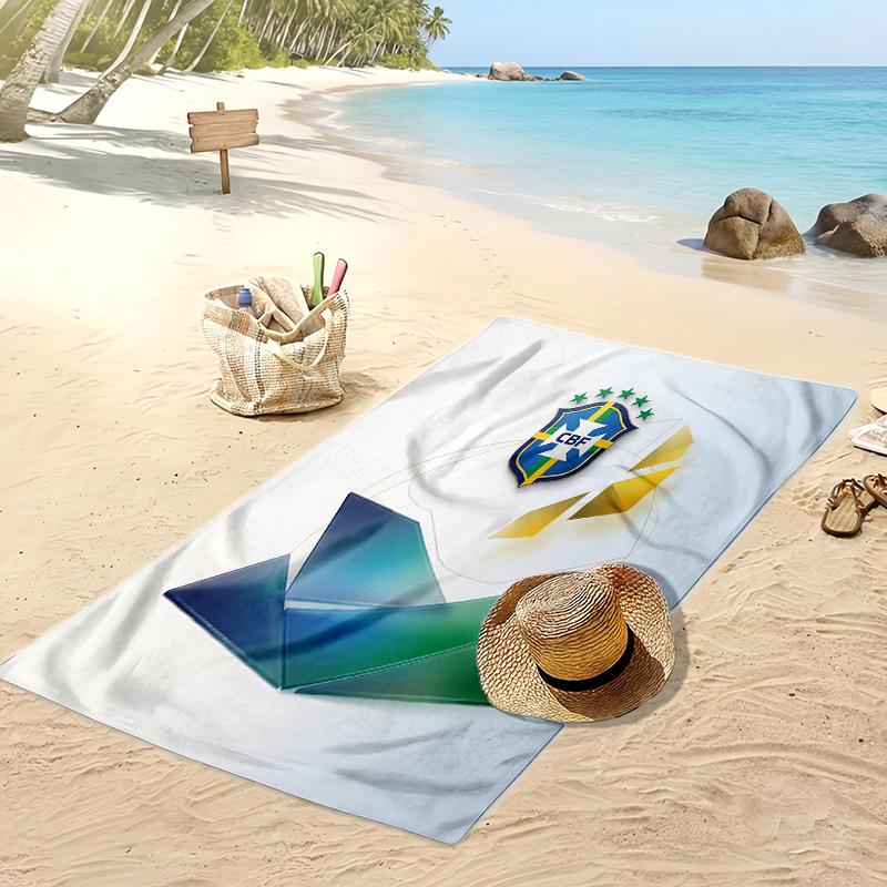 Brasilien Fußball Druck Strandtuch Schnelltrocknend Super Saugfähig Weiches Badetuch zum Schwimmen Strand Reisen Fan Souvenir Geschenk