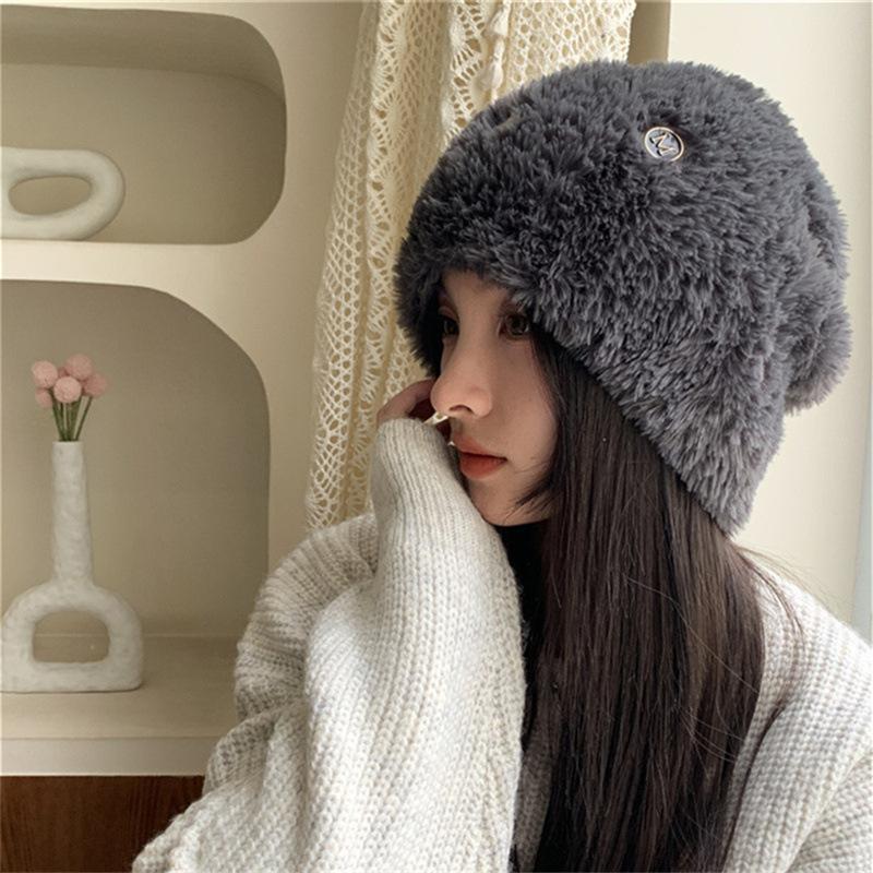 

Плюшевая шапка женская универсальная зимняя теплая шапка пушистая милая вязаная шерстяная шапка