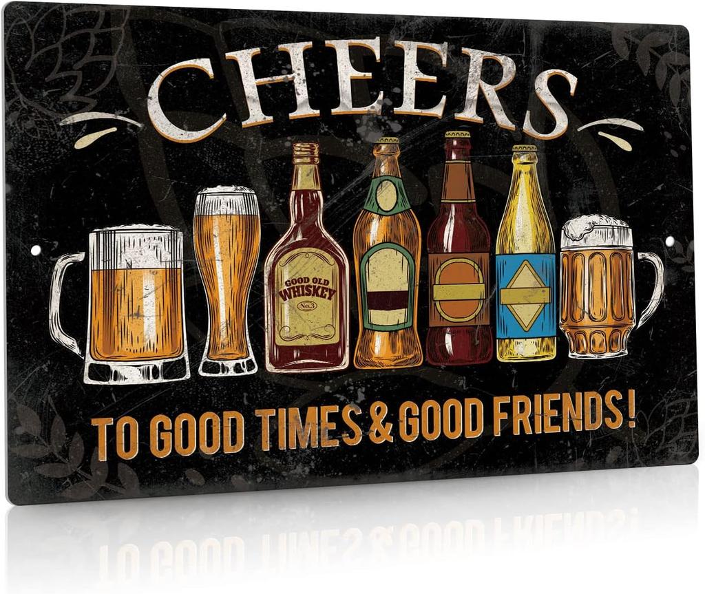 Putuo Decor Bar Signs For Home Bar Wall Cheers To Good Time To Good Friends Vintage Metal Tin Sign For Man Cave Decor InAlu
