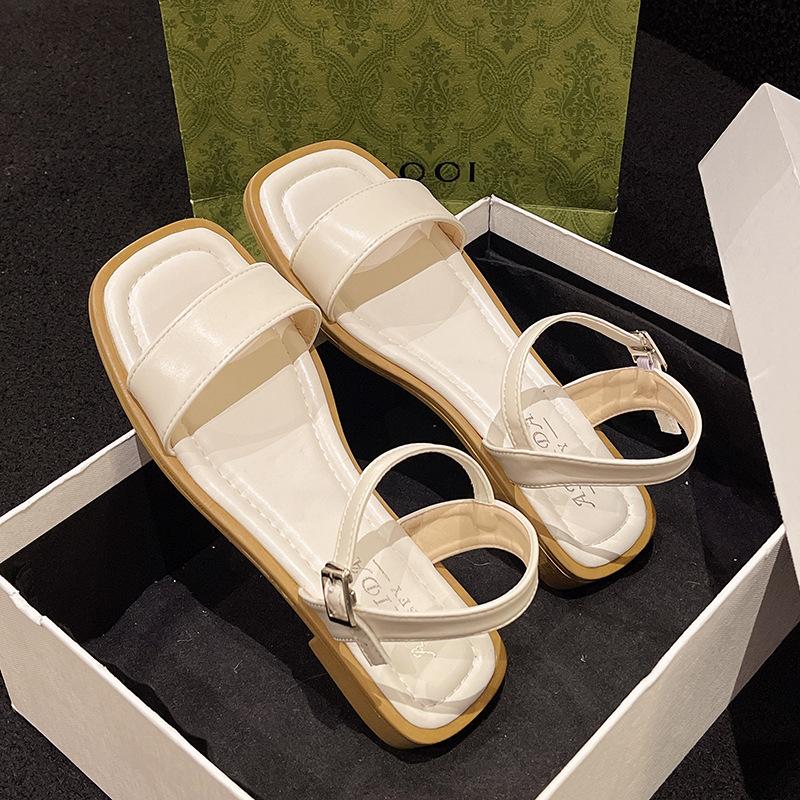 Sandals Women's Flats 2025 New Summer with Skirt Comfortable Soft Sole One Word with Open Toe Roman Beach Shoes