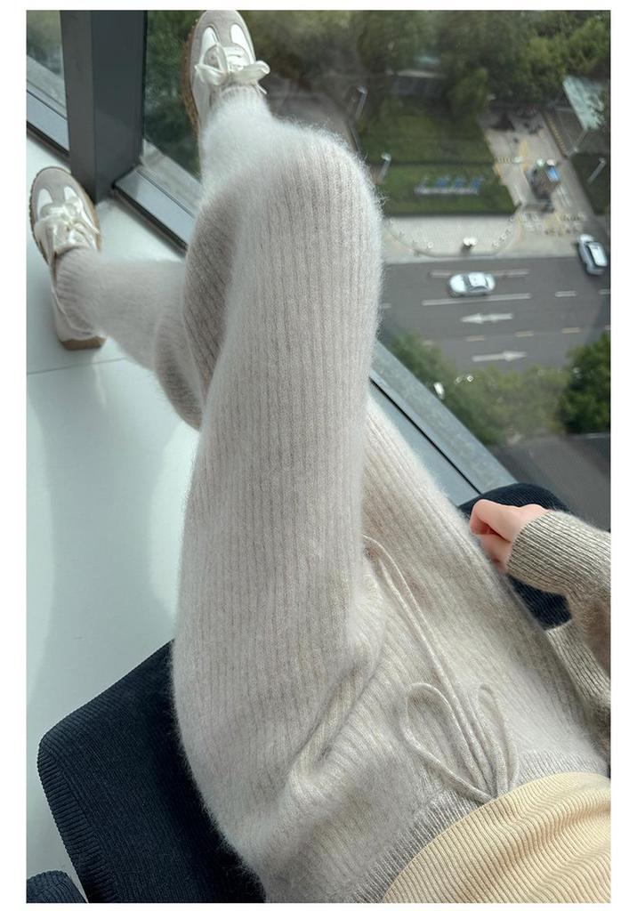 Lekasha Women's Striped Cashmere Mink Fur Leggings, Skinny and Warm, Perfect for Autumn/Winter Inner or Outer Wear.