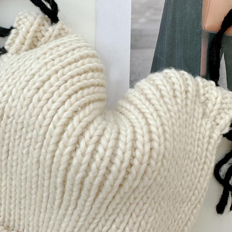 Cats Ear Knitted Hat Tassels Letter Decration Hat Foldable Fuzzy Winter Hat for Youthful Stylish Look