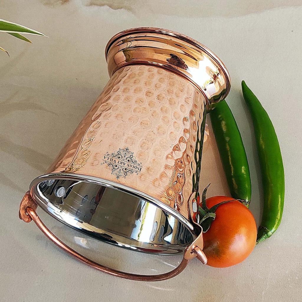 Steel Copper Hammered Design Bucket, Serveware & Tableware for Home, Hotel & Restaurants, Volume-400 ML