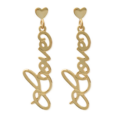 [H6174] - Gold Plated 'Love' Earrings - 25x7 Mm